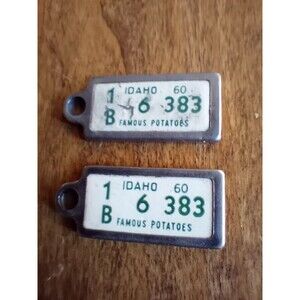 Matched pair 1960 Idaho License Keychain Disables American Veterans Set Of 2